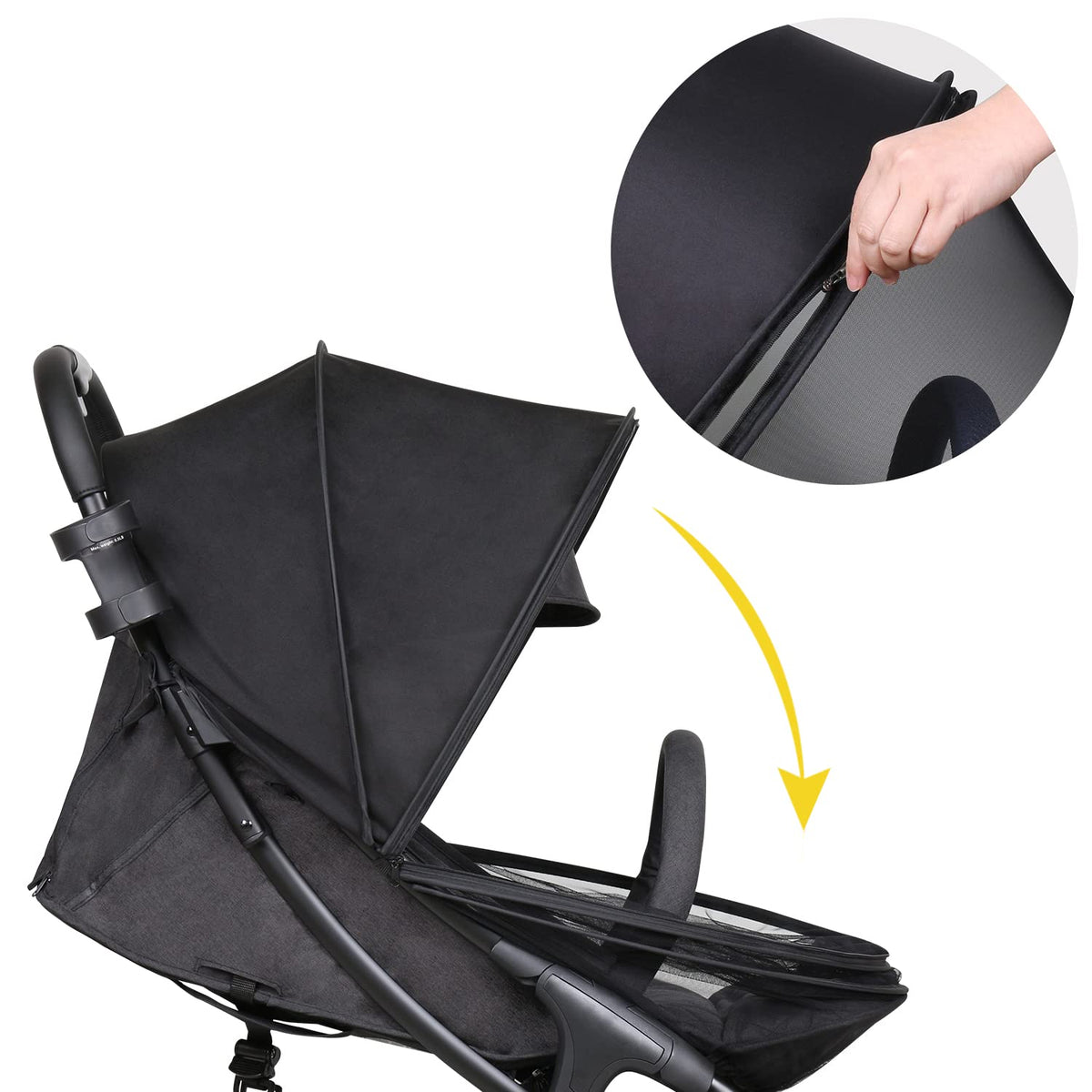 Stroller Sun Shade Cover & Mosquito Net (Black)