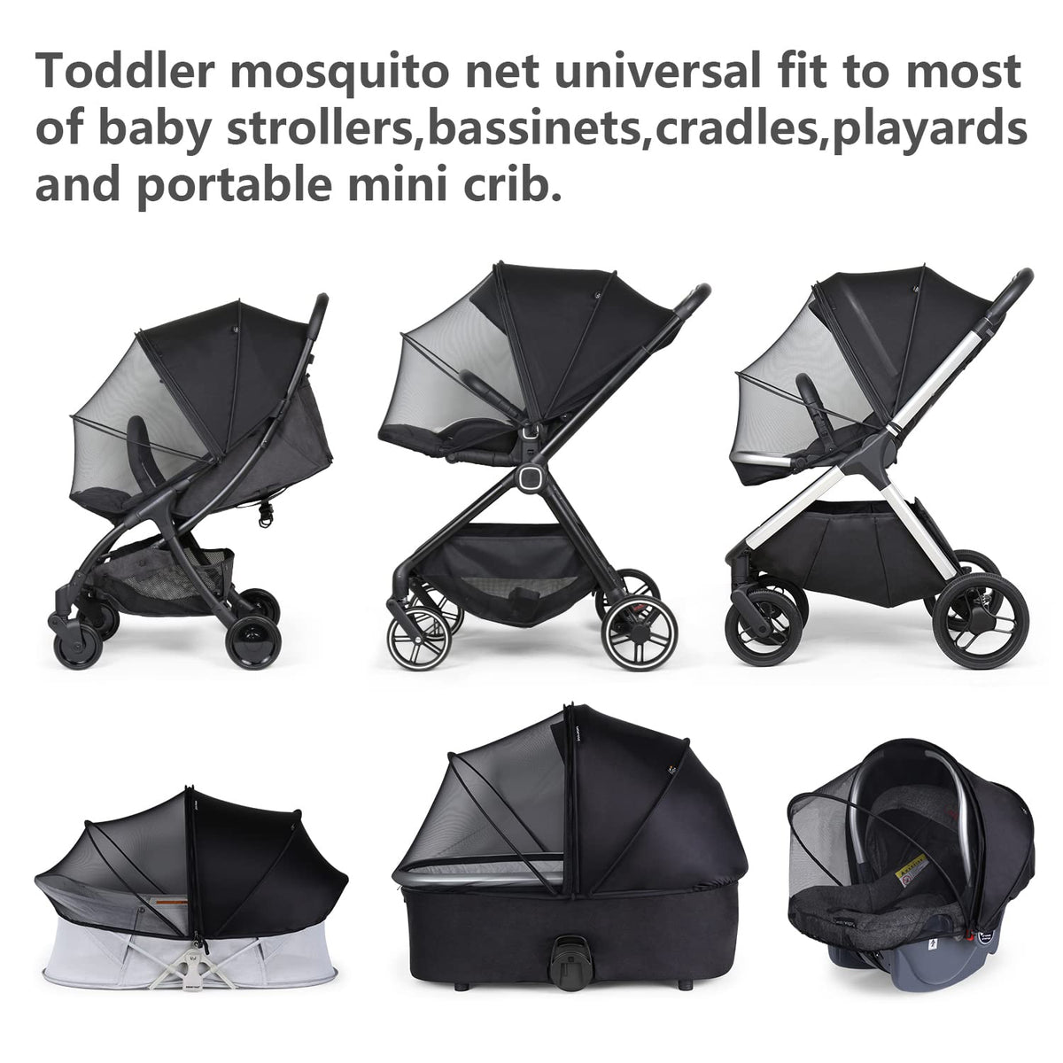 Stroller Sun Shade Cover & Mosquito Net (Black)