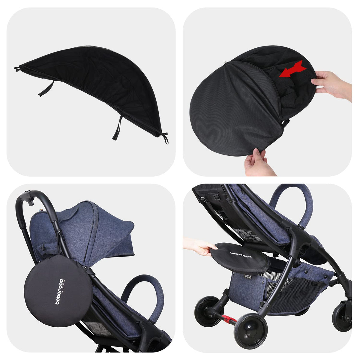 Stroller Sun Shade Cover & Mosquito Net (Black)