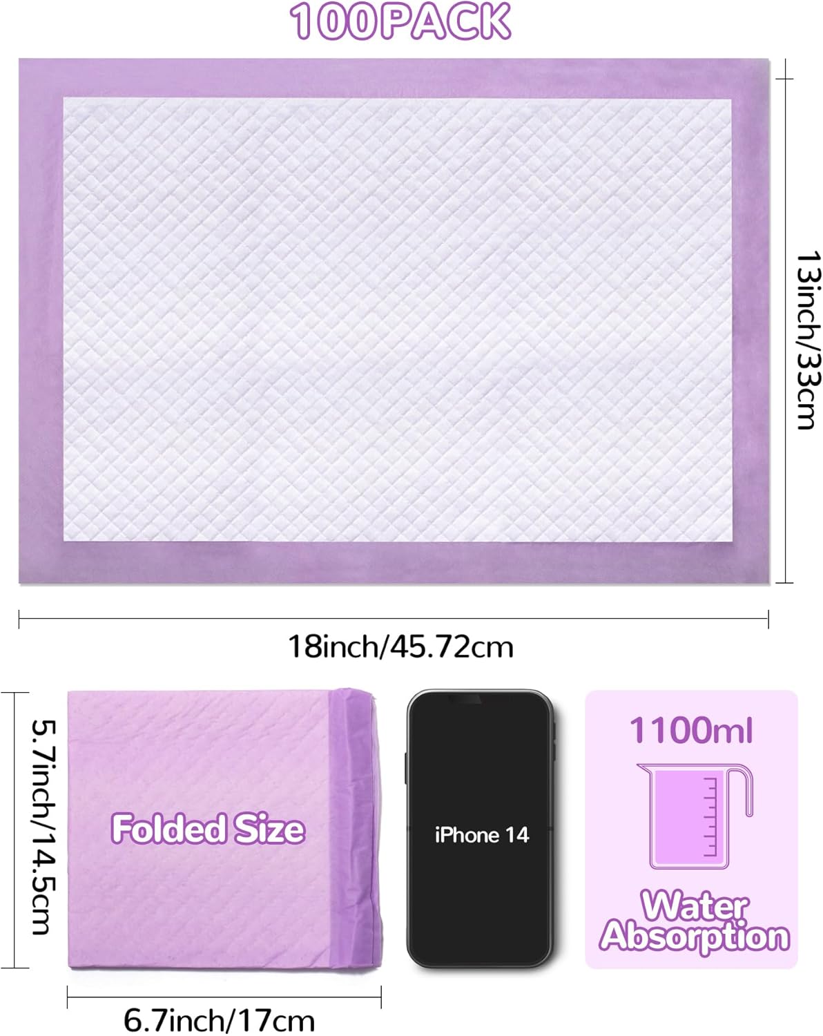 Baby Disposable Changing Pads 100 Pack Disposable Baby Underpads Ultra Soft Waterproof Diaper Changing Liners 13 x 18 in