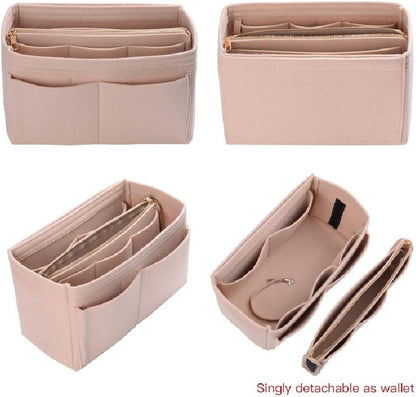 Purse Organizer Insert, Felt Bag Organizer with Metal Zipper, Handbag & Tote Shaper, For Speedy Neverfull Tote, 7 Sizes