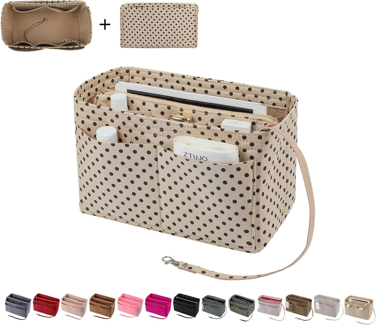 Purse Organizer Insert, Felt Bag Organizer with Metal Zipper, Handbag & Tote Shaper, For Speedy Neverfull Tote, 7 Sizes
