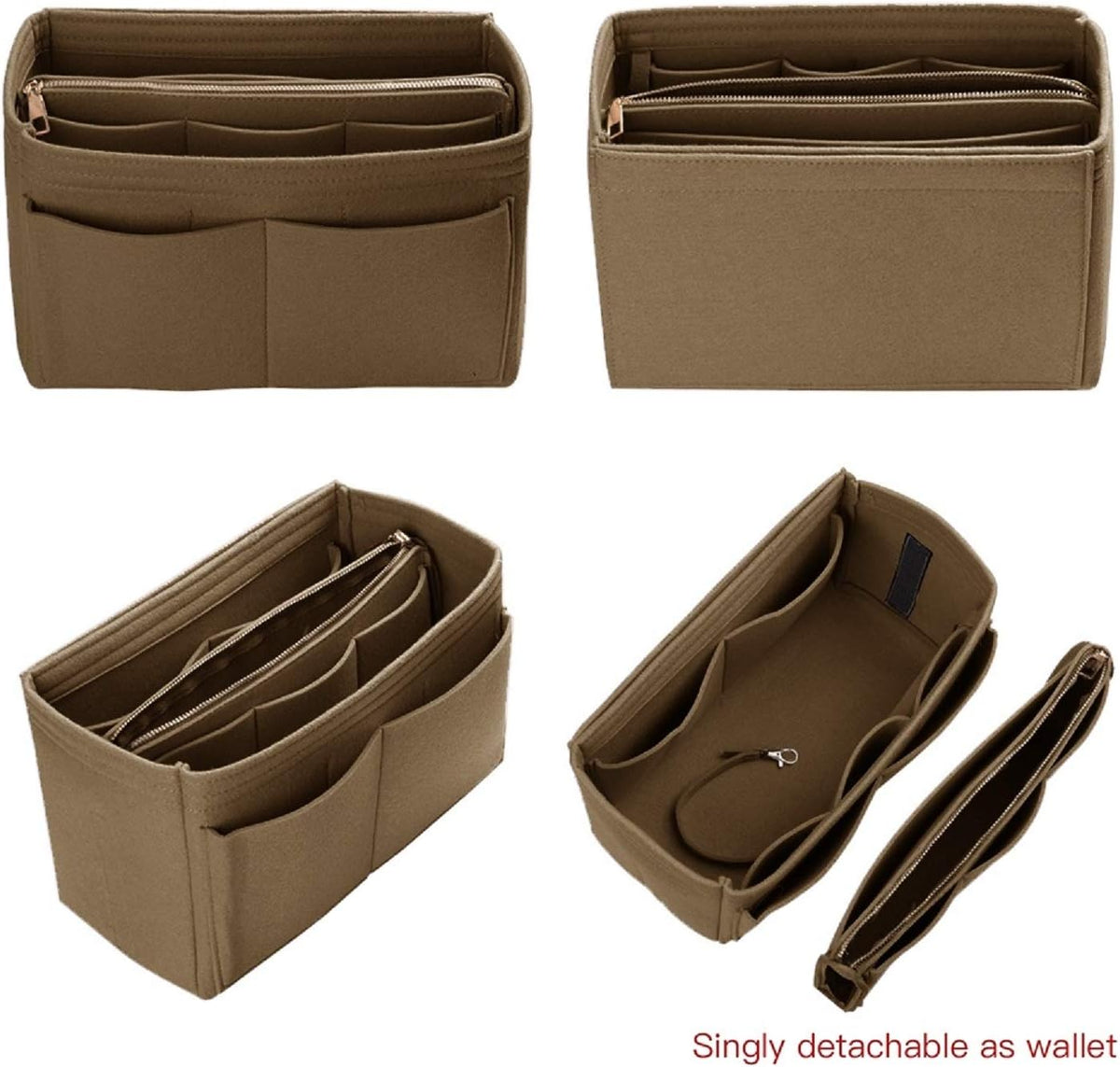 Purse Organizer Insert, Felt Bag Organizer with Metal Zipper, Handbag & Tote Shaper, For Speedy Neverfull Tote, 7 Sizes