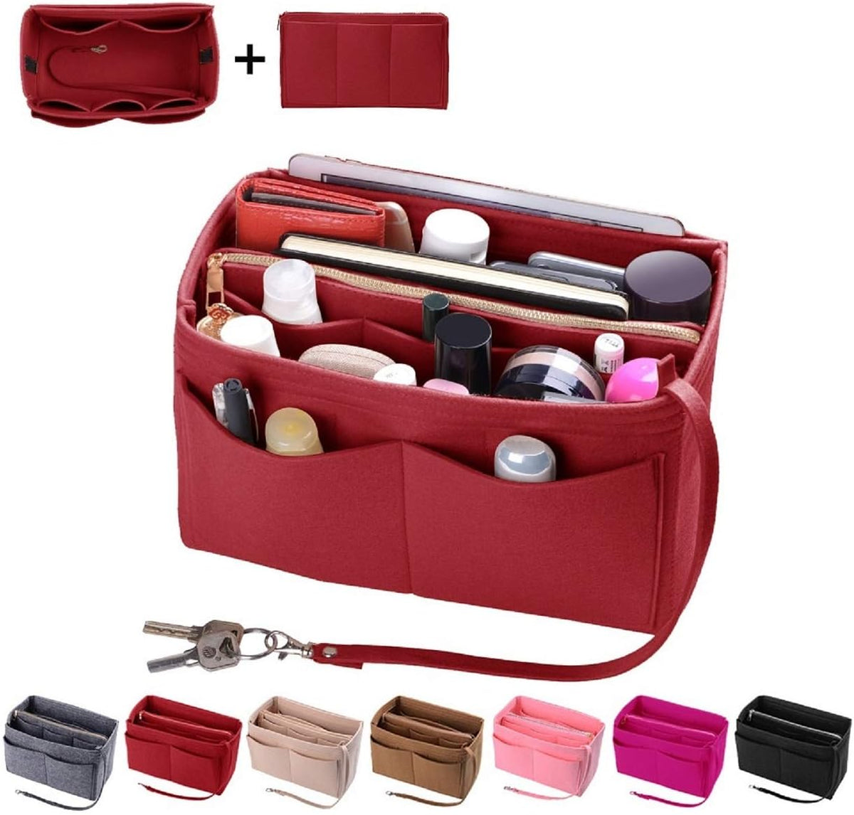 Purse Organizer Insert, Felt Bag Organizer with Metal Zipper, Handbag & Tote Shaper, For Speedy Neverfull Tote, 7 Sizes