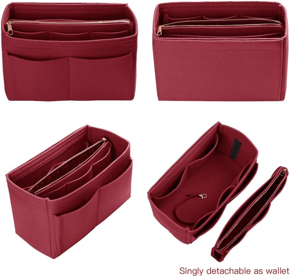 Purse Organizer Insert, Felt Bag Organizer with Metal Zipper, Handbag & Tote Shaper, For Speedy Neverfull Tote, 7 Sizes