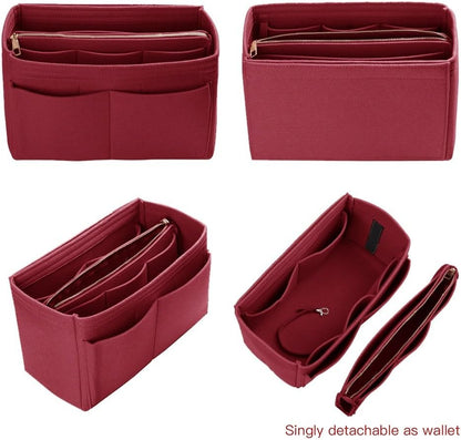 Purse Organizer Insert, Felt Bag Organizer with Metal Zipper, Handbag & Tote Shaper, For Speedy Neverfull Tote, 7 Sizes