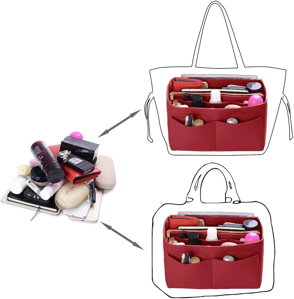 Purse Organizer Insert, Felt Bag Organizer with Metal Zipper, Handbag & Tote Shaper, For Speedy Neverfull Tote, 7 Sizes