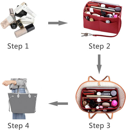 Purse Organizer Insert, Felt Bag Organizer with Metal Zipper, Handbag & Tote Shaper, For Speedy Neverfull Tote, 7 Sizes