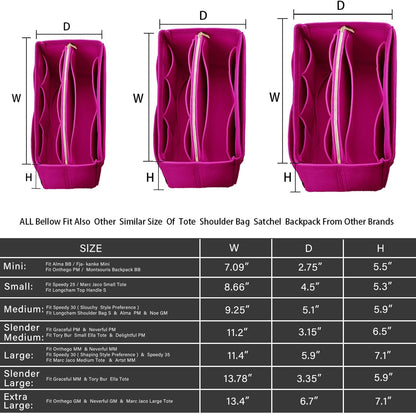 Purse Organizer Insert, Felt Bag Organizer with Metal Zipper, Handbag & Tote Shaper, For Speedy Neverfull Tote, 7 Sizes