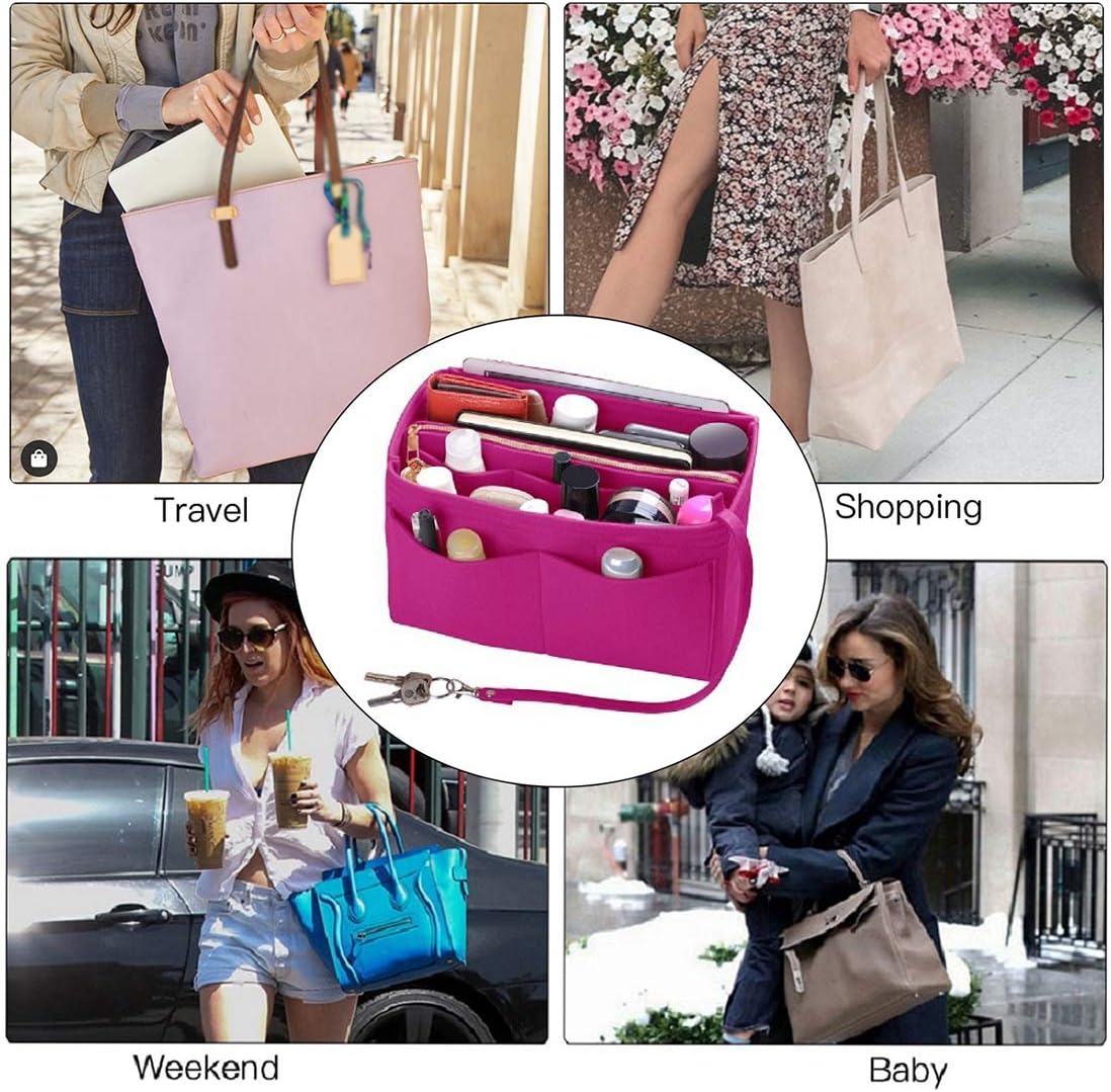 Purse Organizer Insert, Felt Bag Organizer with Metal Zipper, Handbag & Tote Shaper, For Speedy Neverfull Tote, 7 Sizes