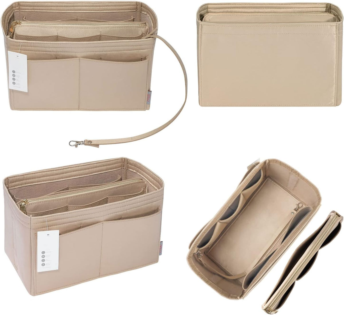 Purse Organizer Insert, Felt Bag Organizer with Metal Zipper, Handbag & Tote Shaper, For Speedy Neverfull Tote, 7 Sizes