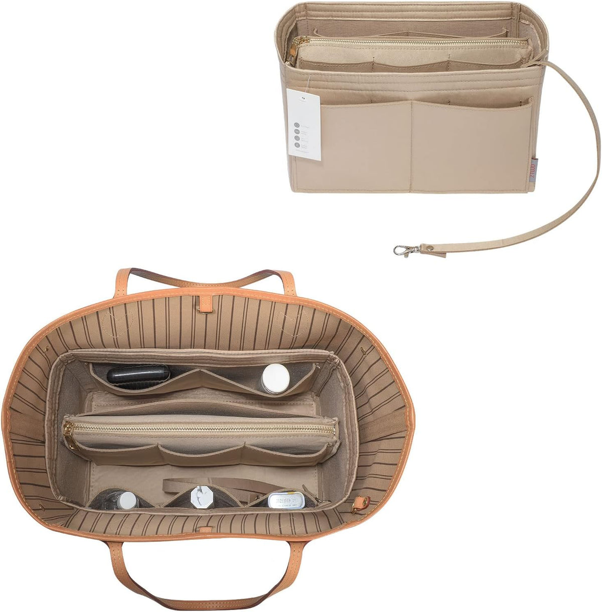 Purse Organizer Insert, Felt Bag Organizer with Metal Zipper, Handbag & Tote Shaper, For Speedy Neverfull Tote, 7 Sizes
