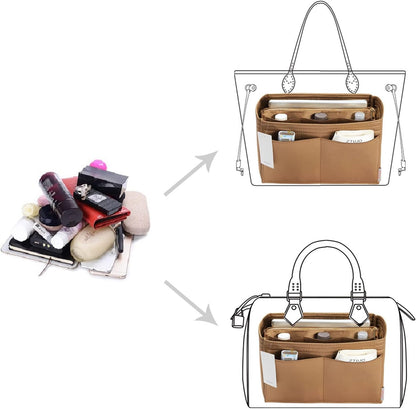 Purse Organizer Insert, Felt Bag Organizer with Metal Zipper, Handbag & Tote Shaper, For Speedy Neverfull Tote, 7 Sizes