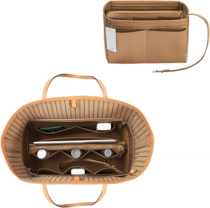 Purse Organizer Insert, Felt Bag Organizer with Metal Zipper, Handbag & Tote Shaper, For Speedy Neverfull Tote, 7 Sizes