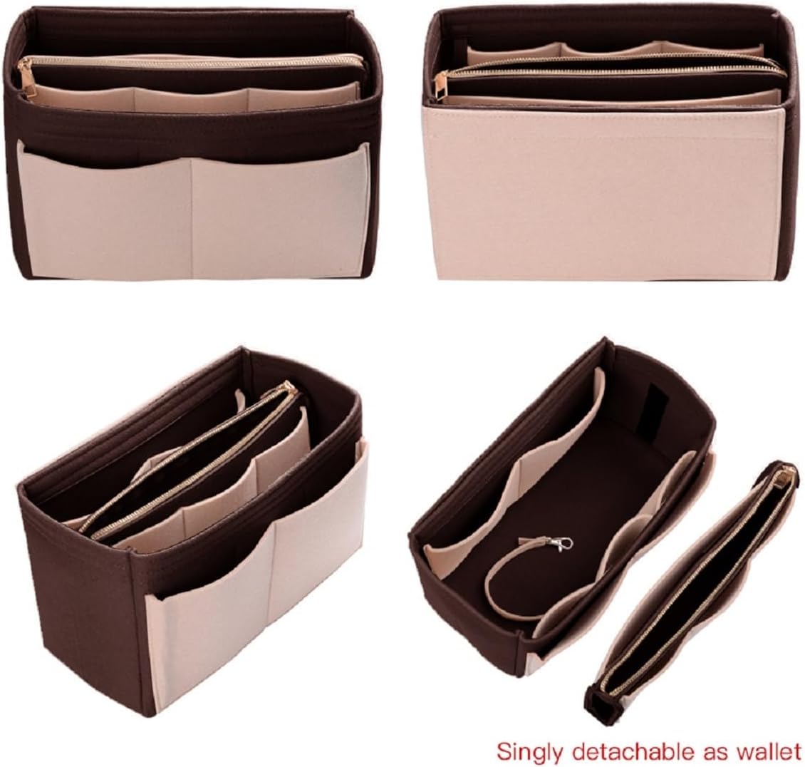 Purse Organizer Insert, Felt Bag Organizer with Metal Zipper, Handbag & Tote Shaper, For Speedy Neverfull Tote, 7 Sizes