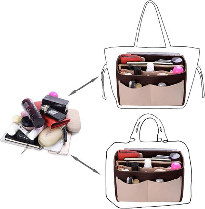 Purse Organizer Insert, Felt Bag Organizer with Metal Zipper, Handbag & Tote Shaper, For Speedy Neverfull Tote, 7 Sizes