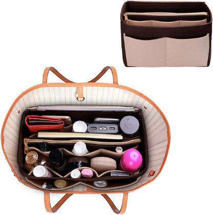 Purse Organizer Insert, Felt Bag Organizer with Metal Zipper, Handbag & Tote Shaper, For Speedy Neverfull Tote, 7 Sizes