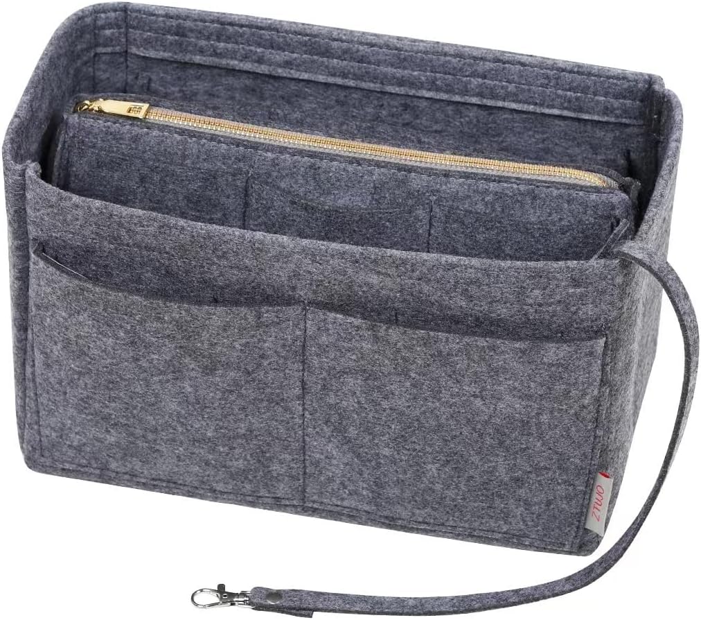 Purse Organizer Insert, Felt Bag Organizer with Metal Zipper, Handbag & Tote Shaper, For Speedy Neverfull Tote, 7 Sizes