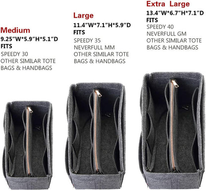 Purse Organizer Insert, Felt Bag Organizer with Metal Zipper, Handbag & Tote Shaper, For Speedy Neverfull Tote, 7 Sizes
