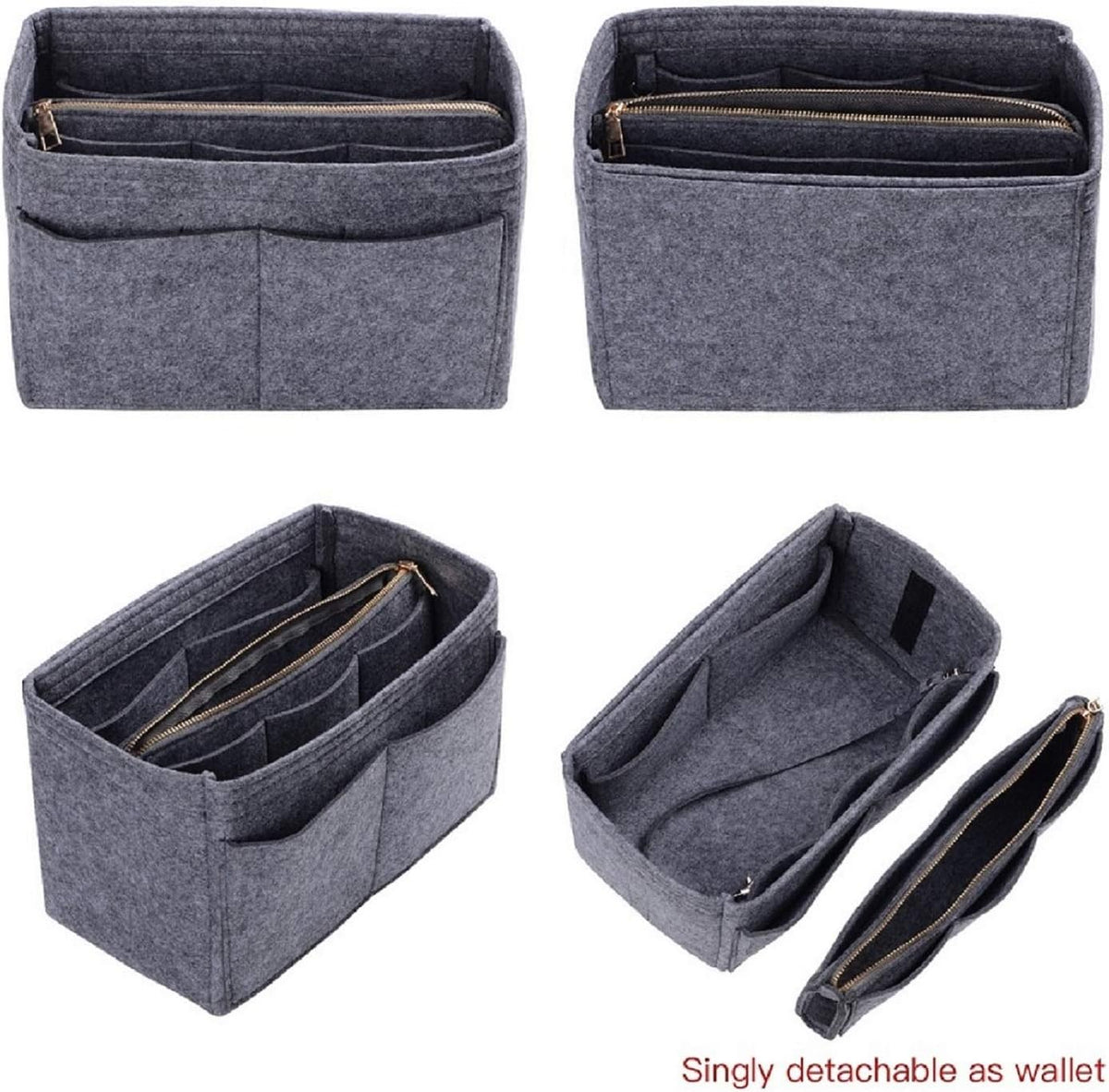 Purse Organizer Insert, Felt Bag Organizer with Metal Zipper, Handbag & Tote Shaper, For Speedy Neverfull Tote, 7 Sizes