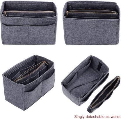 Purse Organizer Insert, Felt Bag Organizer with Metal Zipper, Handbag & Tote Shaper, For Speedy Neverfull Tote, 7 Sizes