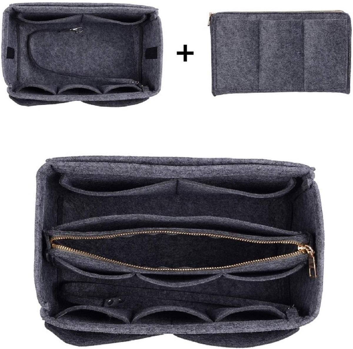 Purse Organizer Insert, Felt Bag Organizer with Metal Zipper, Handbag & Tote Shaper, For Speedy Neverfull Tote, 7 Sizes