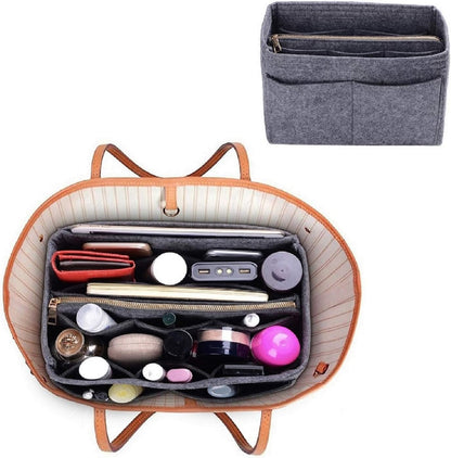 Purse Organizer Insert, Felt Bag Organizer with Metal Zipper, Handbag & Tote Shaper, For Speedy Neverfull Tote, 7 Sizes