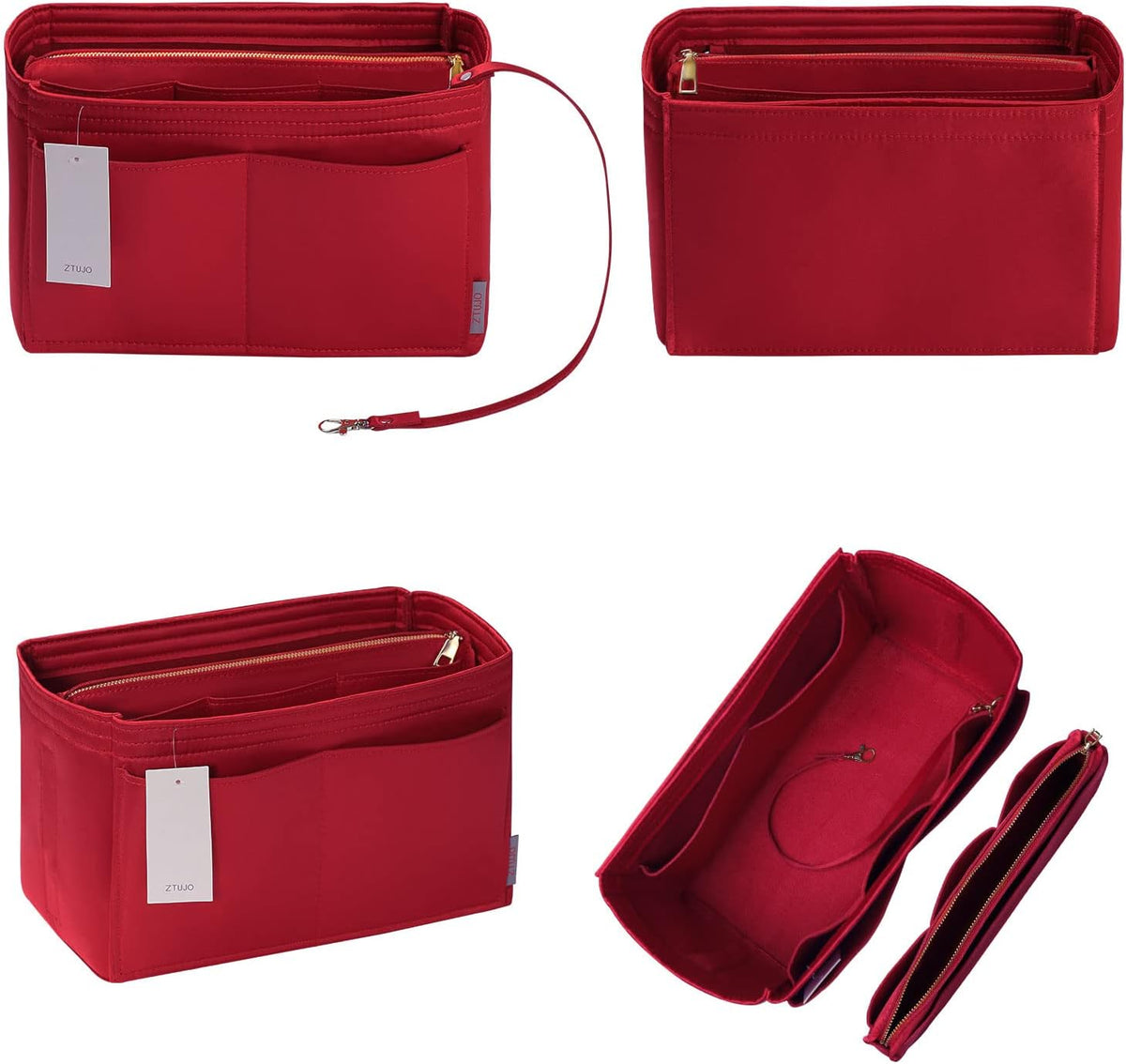 Purse Organizer Insert, Felt Bag Organizer with Metal Zipper, Handbag & Tote Shaper, For Speedy Neverfull Tote, 7 Sizes