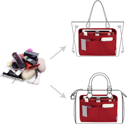 Purse Organizer Insert, Felt Bag Organizer with Metal Zipper, Handbag & Tote Shaper, For Speedy Neverfull Tote, 7 Sizes