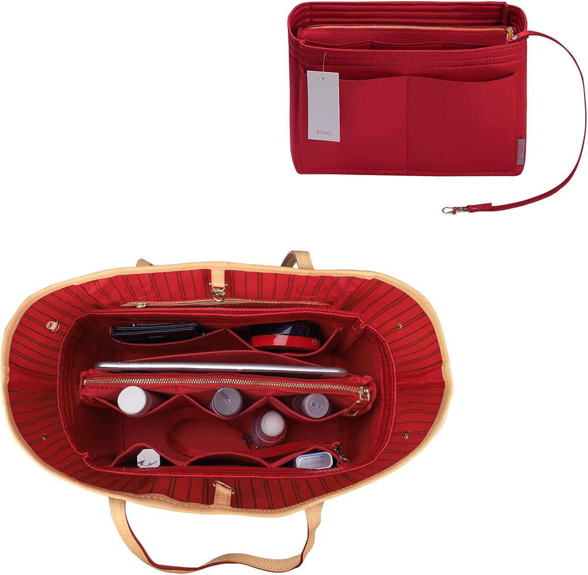 Purse Organizer Insert, Felt Bag Organizer with Metal Zipper, Handbag & Tote Shaper, For Speedy Neverfull Tote, 7 Sizes