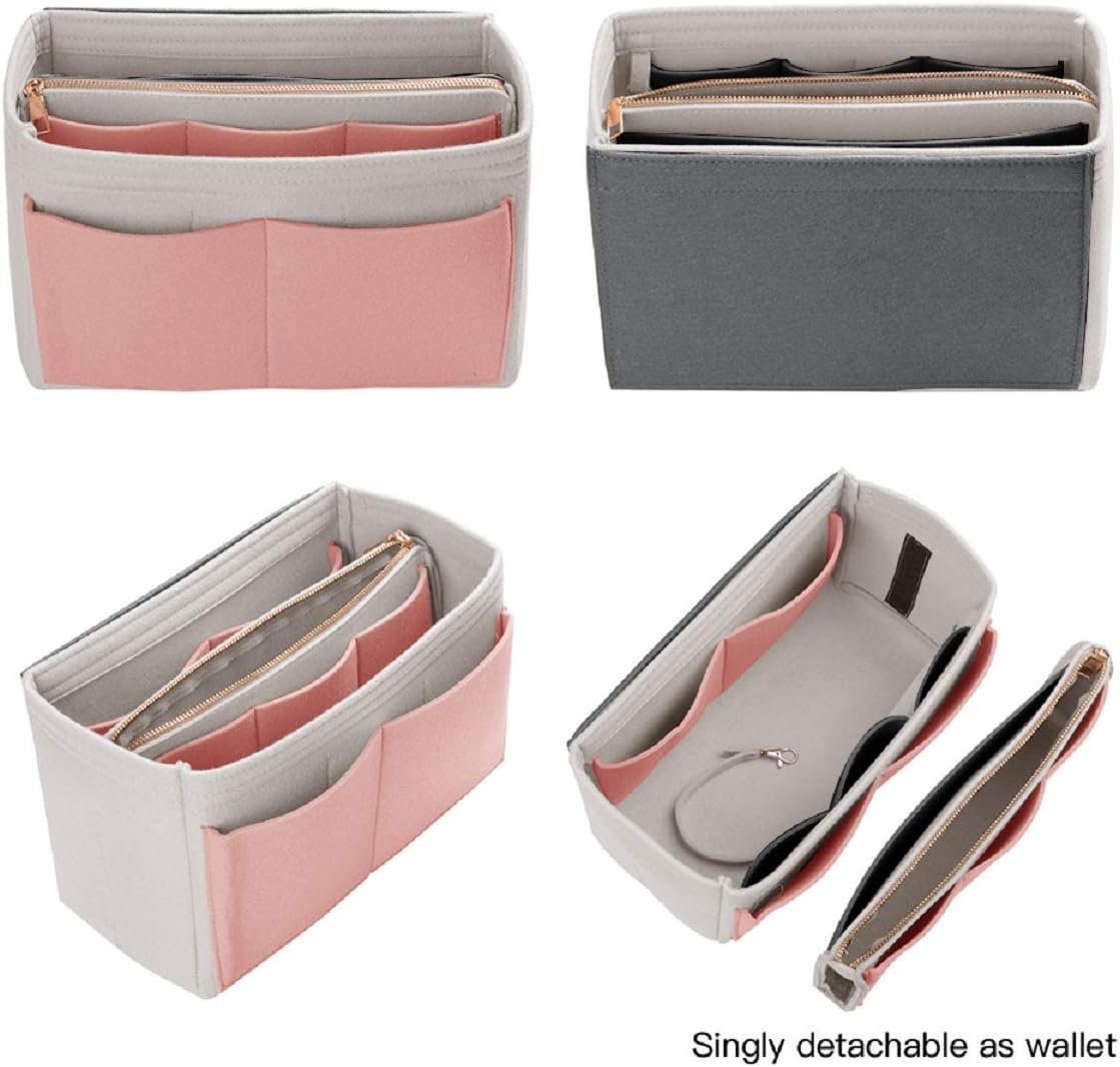 Purse Organizer Insert, Felt Bag Organizer with Metal Zipper, Handbag & Tote Shaper, For Speedy Neverfull Tote, 7 Sizes