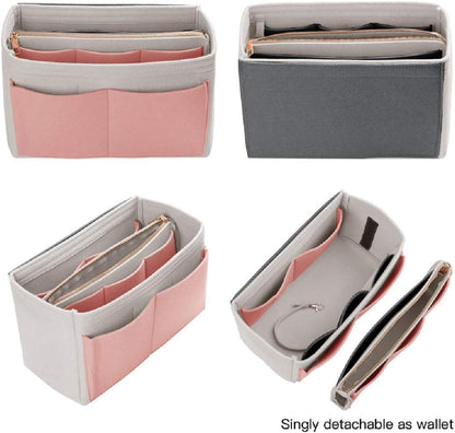 Purse Organizer Insert, Felt Bag Organizer with Metal Zipper, Handbag & Tote Shaper, For Speedy Neverfull Tote, 7 Sizes