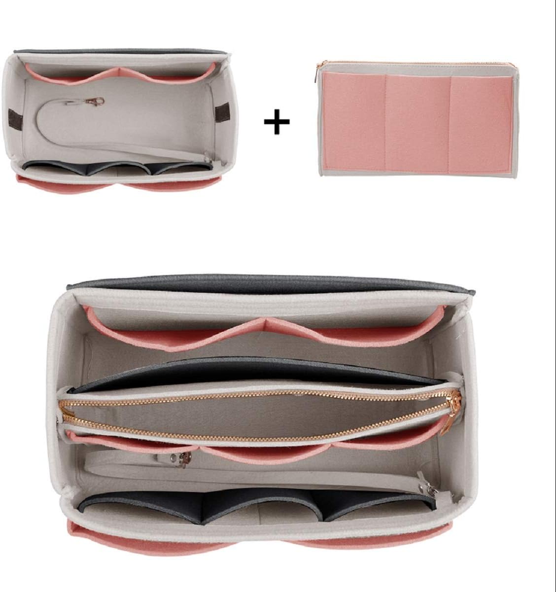 Purse Organizer Insert, Felt Bag Organizer with Metal Zipper, Handbag & Tote Shaper, For Speedy Neverfull Tote, 7 Sizes