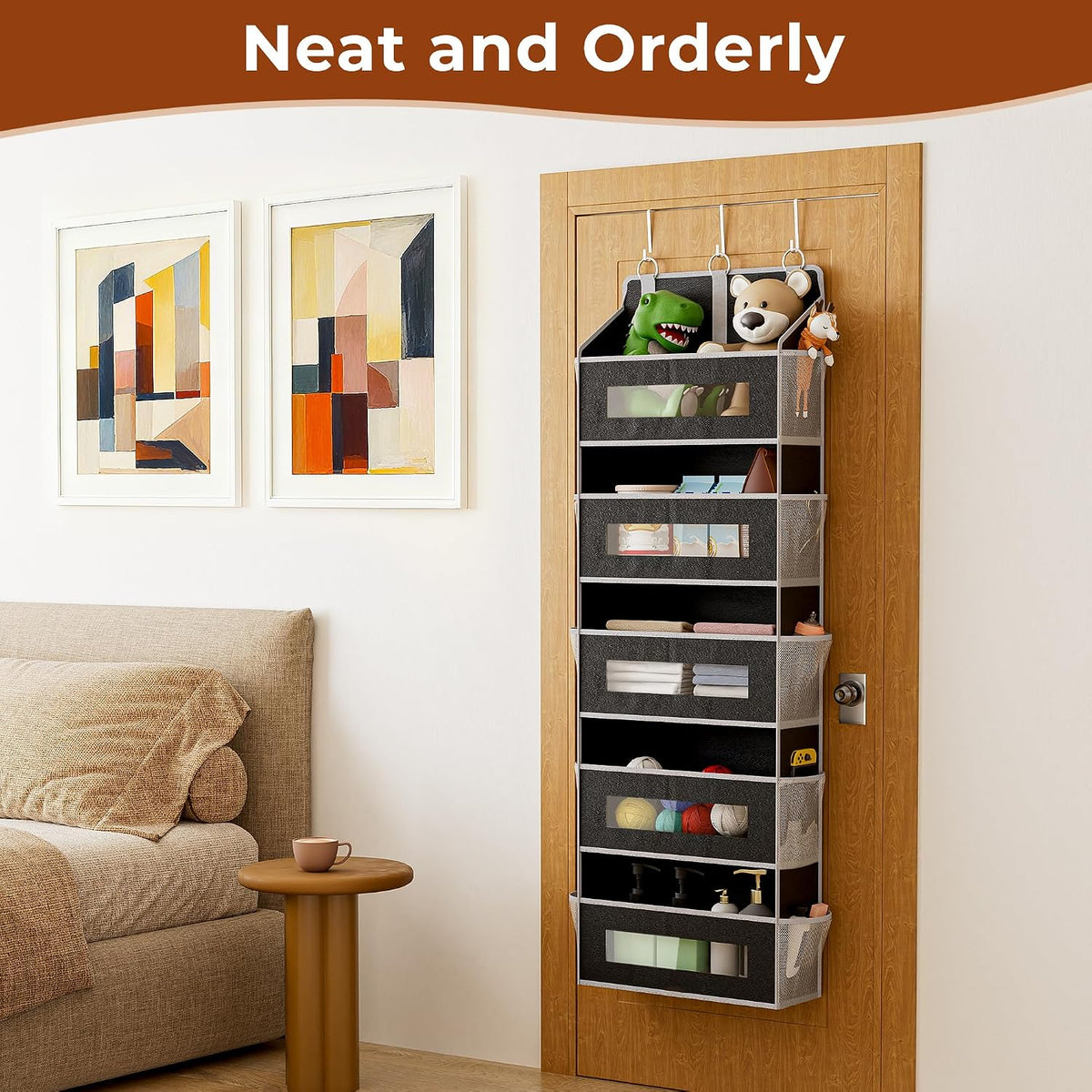 5 Tier Over the Door Organizer for Bathroom, Bedroom, Pantry, Grey