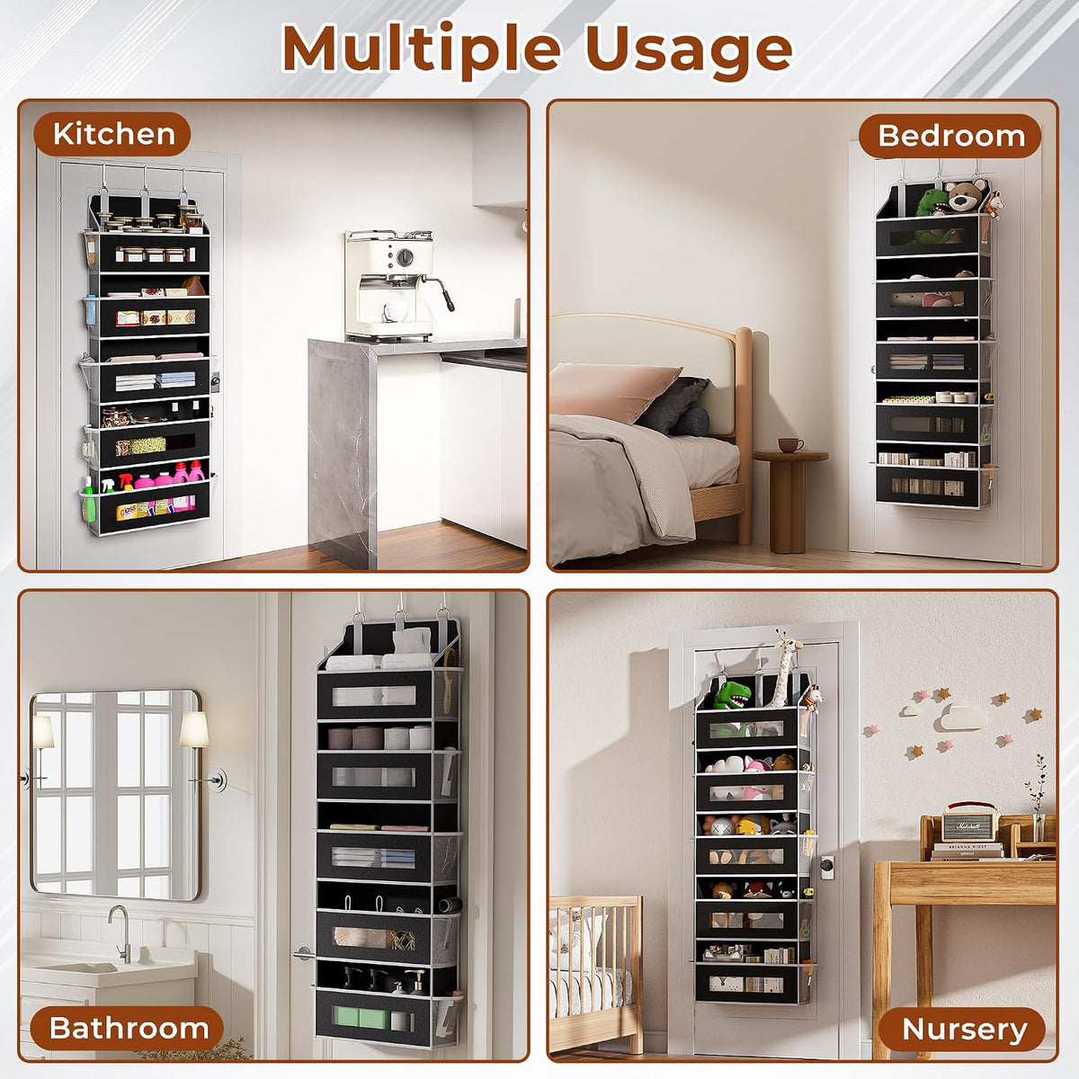 5 Tier Over the Door Organizer for Bathroom, Bedroom, Pantry, Grey