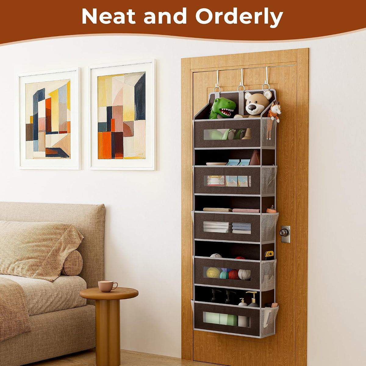 5 Tier Over the Door Organizer for Bathroom, Bedroom, Pantry, Grey