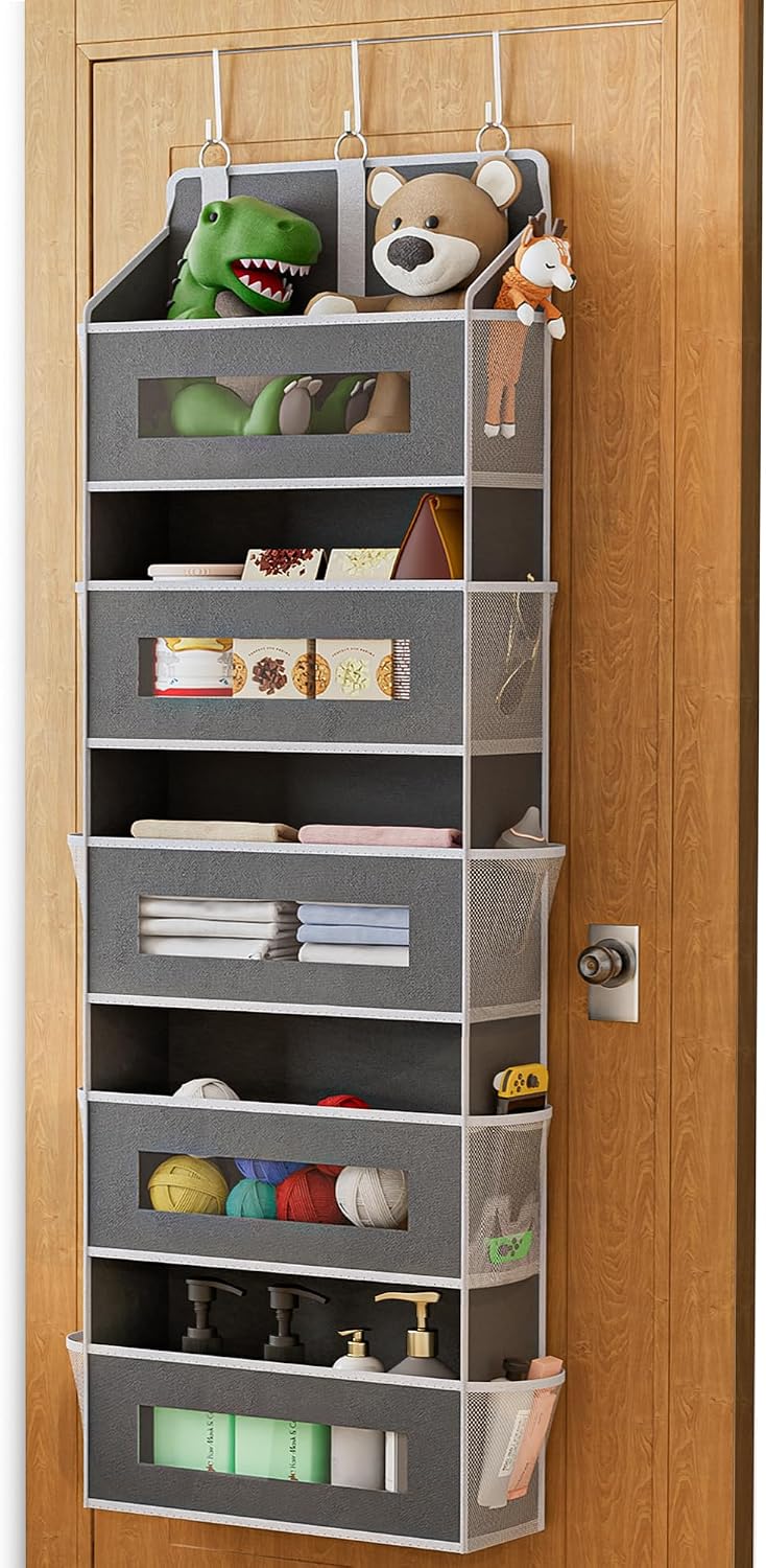 5 Tier Over the Door Organizer for Bathroom, Bedroom, Pantry, Grey