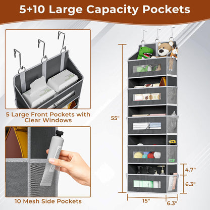 5 Tier Over the Door Organizer for Bathroom, Bedroom, Pantry, Grey