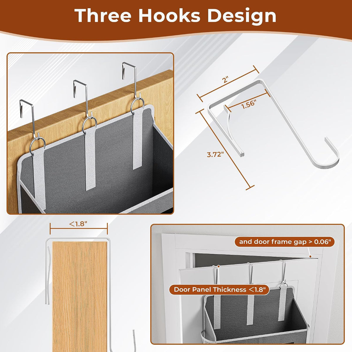 5 Tier Over the Door Organizer for Bathroom, Bedroom, Pantry, Grey