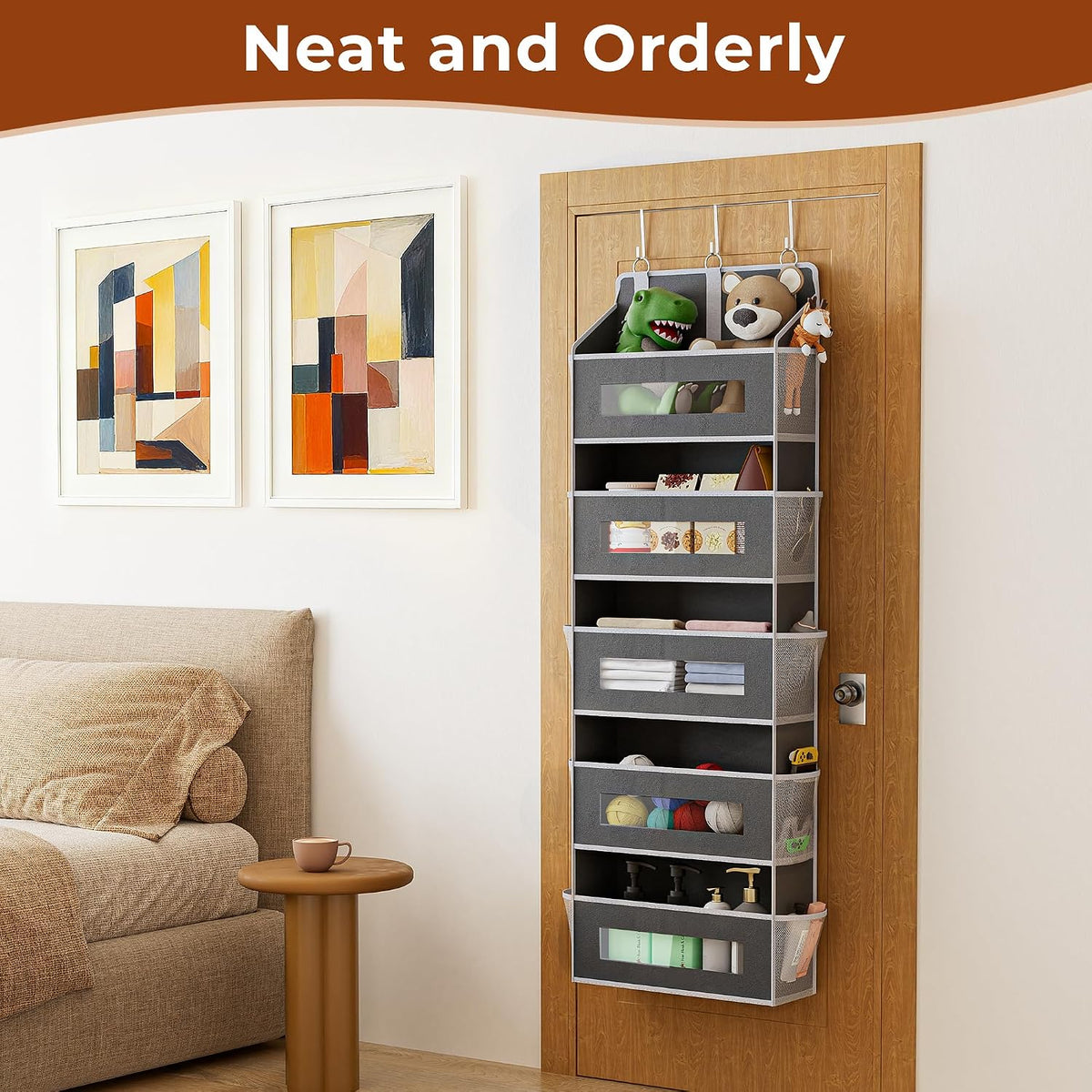 5 Tier Over the Door Organizer for Bathroom, Bedroom, Pantry, Grey