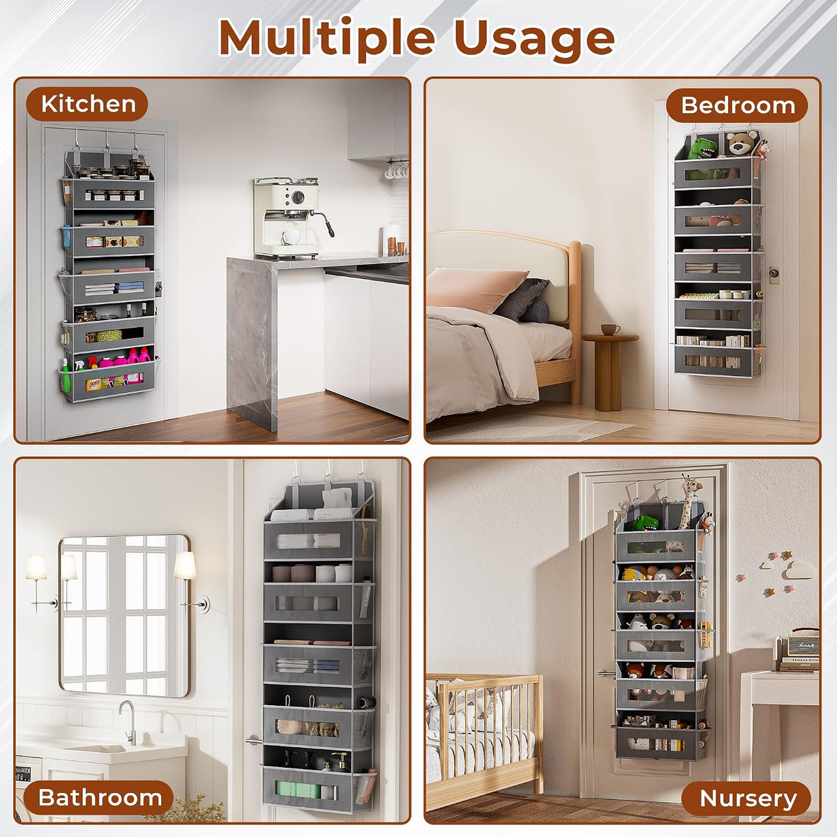 5 Tier Over the Door Organizer for Bathroom, Bedroom, Pantry, Grey