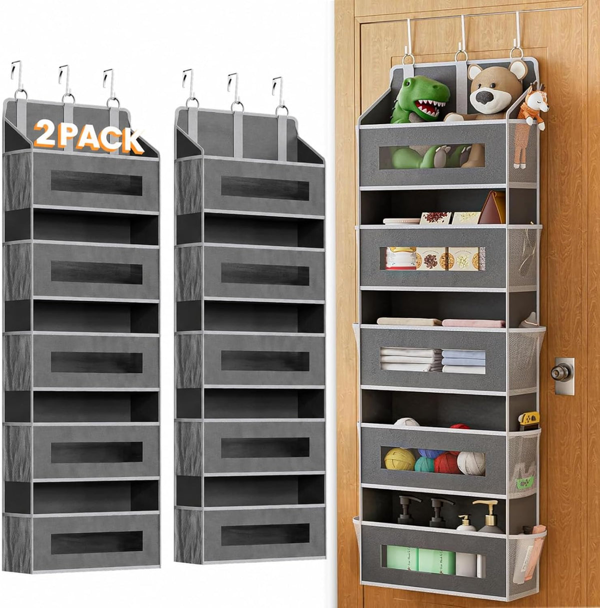 5 Tier Over the Door Organizer for Bathroom, Bedroom, Pantry, Grey