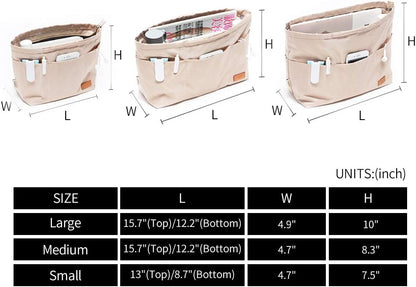 iN. Purse Organizer Insert with zipper Nylon fabric for women Handbags & Totebag beige Size: Large: 15.7"(Top)/12.2"(Bottom) L × 4.9"W × 10"H