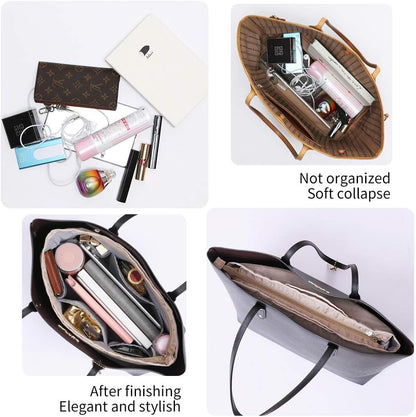 iN. Purse Organizer Insert with zipper Nylon fabric for women Handbags & Totebag beige Size: Large: 15.7"(Top)/12.2"(Bottom) L × 4.9"W × 10"H