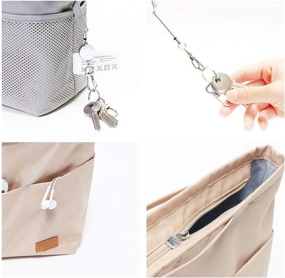 iN. Purse Organizer Insert with zipper Nylon fabric for women Handbags & Totebag beige Size: Large: 15.7"(Top)/12.2"(Bottom) L × 4.9"W × 10"H