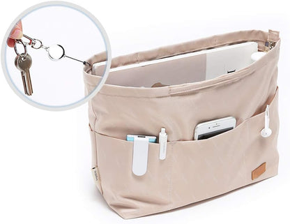 iN. Purse Organizer Insert with zipper Nylon fabric for women Handbags & Totebag beige Size: Large: 15.7"(Top)/12.2"(Bottom) L × 4.9"W × 10"H