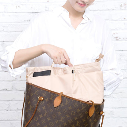 iN. Purse Organizer Insert with zipper Nylon fabric for women Handbags & Totebag beige Size: Large: 15.7"(Top)/12.2"(Bottom) L × 4.9"W × 10"H