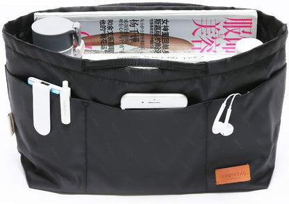 iN. Purse Organizer Insert with zipper Nylon fabric for women Handbags & Totebag beige Size: Large: 15.7"(Top)/12.2"(Bottom) L × 4.9"W × 10"H