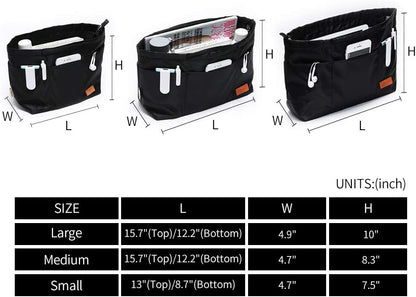 iN. Purse Organizer Insert with zipper Nylon fabric for women Handbags & Totebag beige Size: Large: 15.7"(Top)/12.2"(Bottom) L × 4.9"W × 10"H