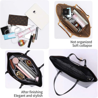 iN. Purse Organizer Insert with zipper Nylon fabric for women Handbags & Totebag beige Size: Large: 15.7"(Top)/12.2"(Bottom) L × 4.9"W × 10"H